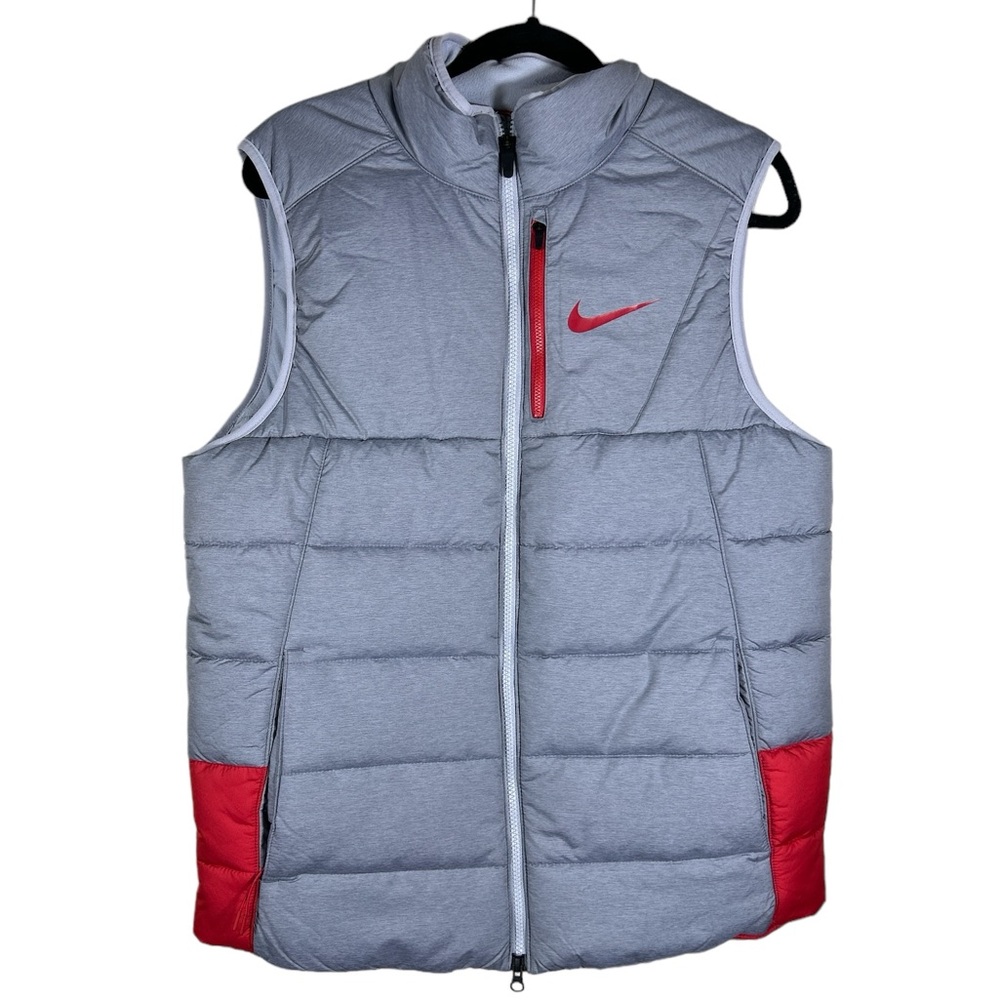 Nike Gray & Red Puffer Vest Zipper Pockets Men's Size Medium